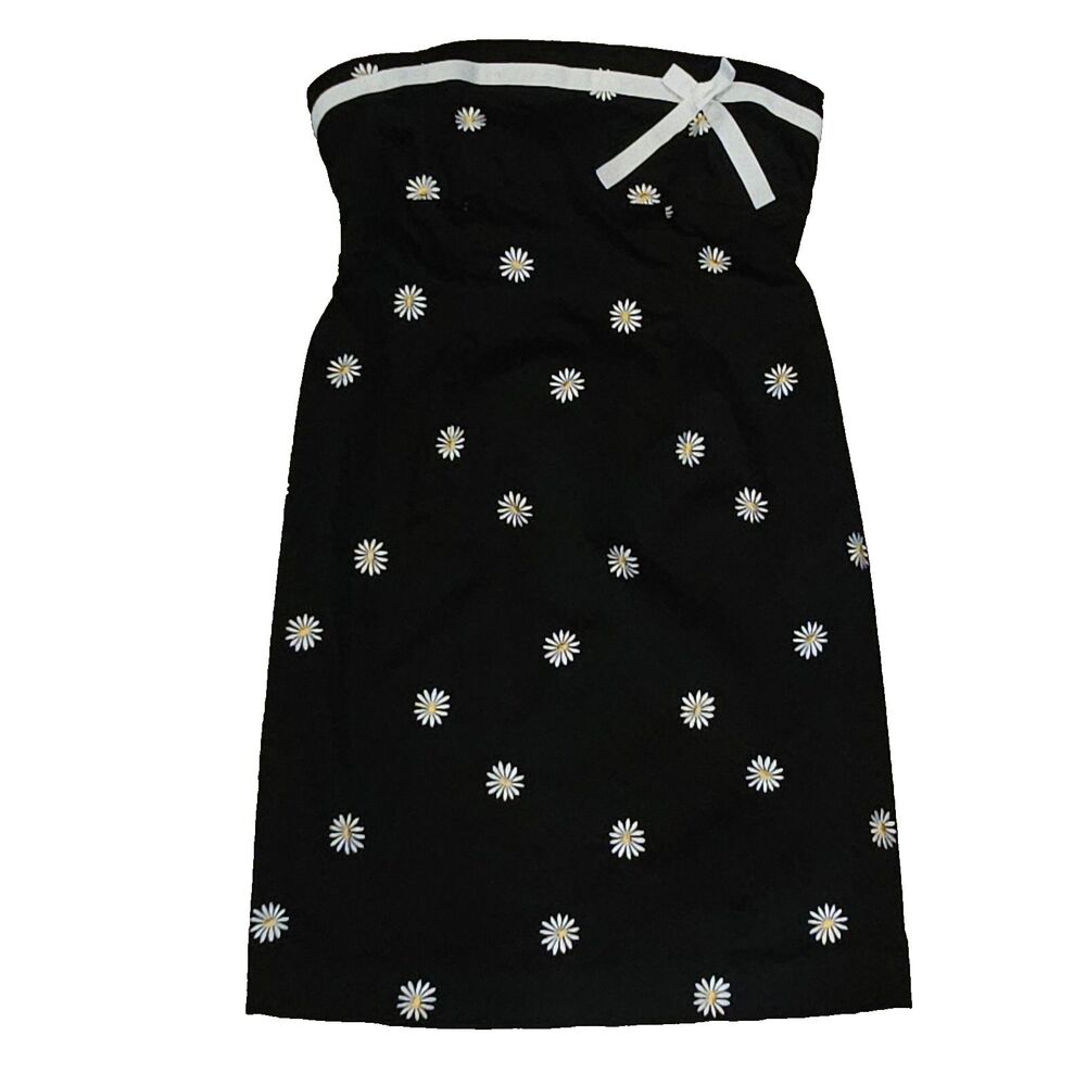 Black Daisy Strapless Dress 6P Coquette Retro Pinup Picniccore LBD Wedding Guest